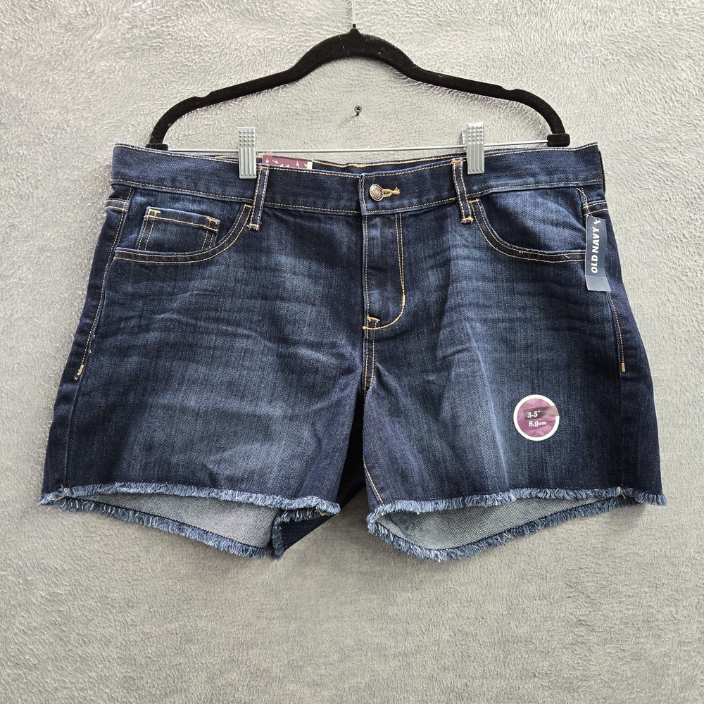 Old Navy Women Shorts 14 REGULAR Blue Denim The Diva Frayed Hem 3.5" Inseam NWT